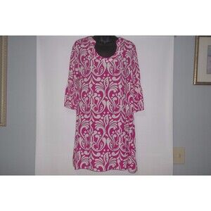 St. Barths Tunic Dress Size M.Pink White Paisley 100% Rayon La Mer Luxe